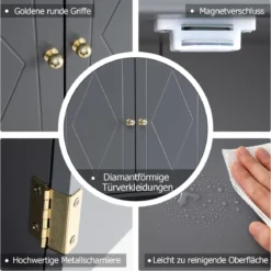 Bad Hängeschrank mit 2Türen & Offener Ablage & Verstellbarem Regal Badschrank Grau