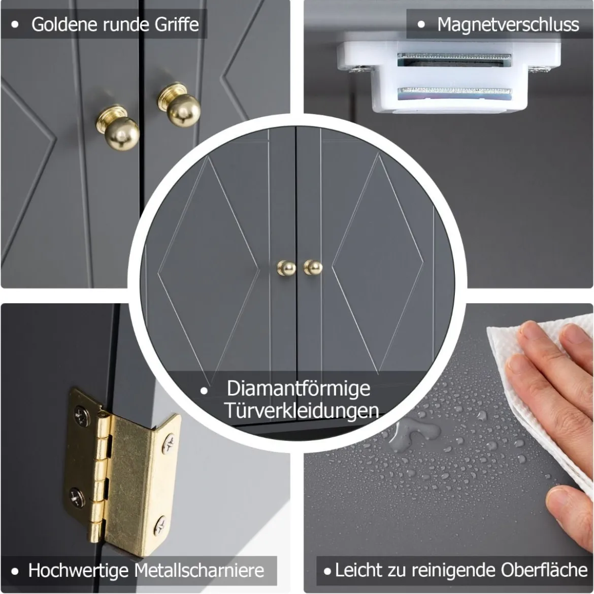 Bad Hängeschrank mit 2Türen & Offener Ablage & Verstellbarem Regal Badschrank Grau