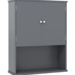 Bad Hängeschrank mit 2Türen & Offener Ablage & Verstellbarem Regal Badschrank Grau