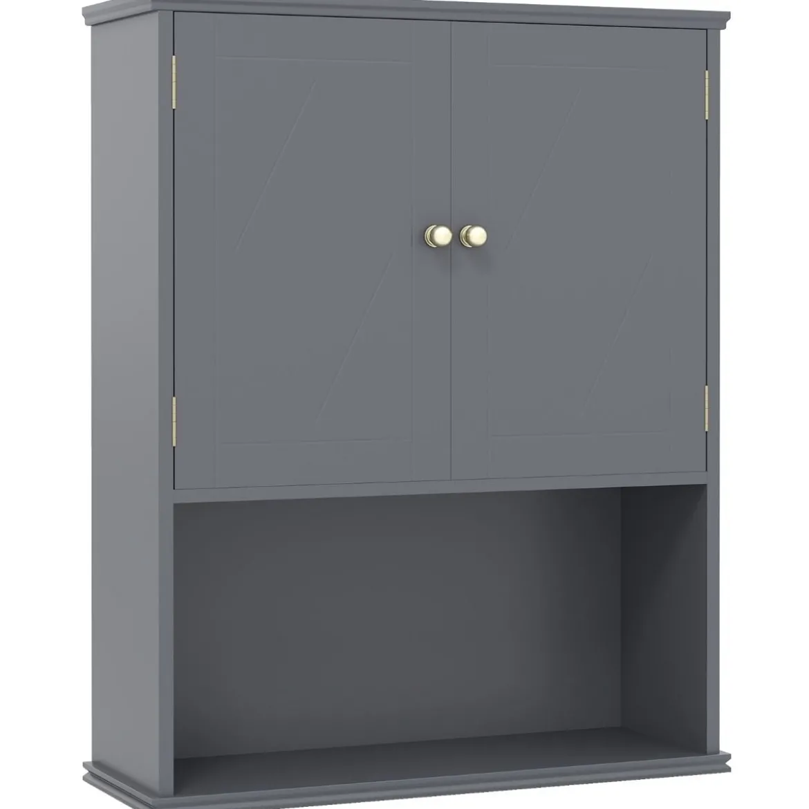 Bad Hängeschrank mit 2Türen & Offener Ablage & Verstellbarem Regal Badschrank Grau