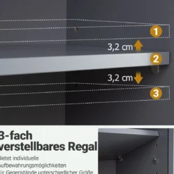 Bad Hängeschrank mit 2Türen & Offener Ablage & Verstellbarem Regal Badschrank Grau