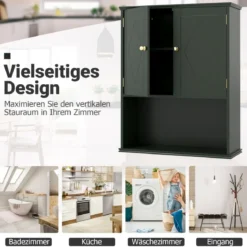 Bad Hängeschrank mit 2Türen & Offener Ablage & Verstellbarem Regal Badschrank Grün