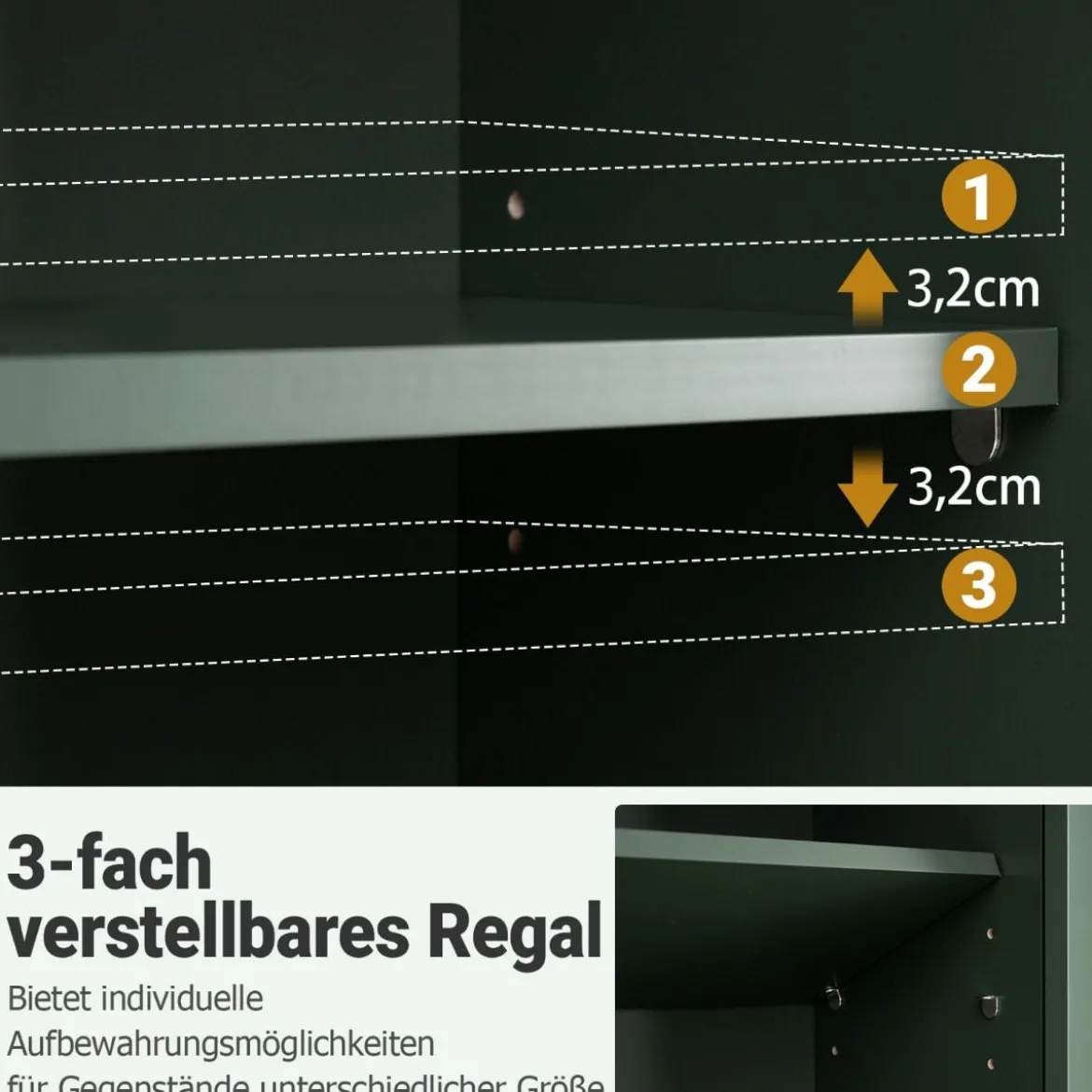 Bad Hängeschrank mit 2Türen & Offener Ablage & Verstellbarem Regal Badschrank Grün