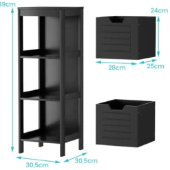 Badkommode aus Holz Badschrank mit 2 Schubladen 30 x 30 x 89 cm Schwarz
