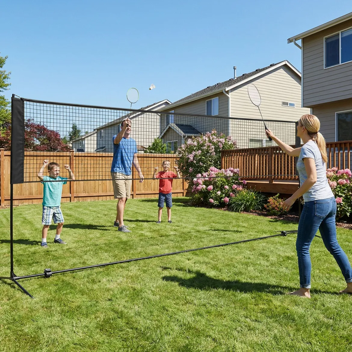 Badmintonnetz mit Ständer Federballnetz höhenverstellbar mit 2 Federbällen & Tragetasche 420 x 102 x 89–155 cm Schwarz