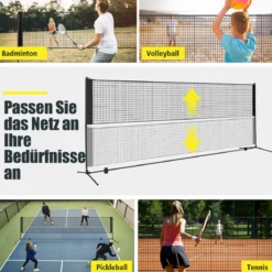 Badmintonnetz mit Ständer Federballnetz höhenverstellbar mit 2 Federbällen & Tragetasche 420 x 102 x 89–155 cm Schwarz