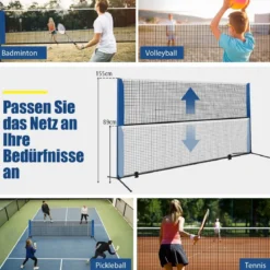Badmintonnetz mit Ständer Federballnetz höhenverstellbar mit 2 Federbällen & Tragetasche 420 x 102 x 89–155 cm Blau