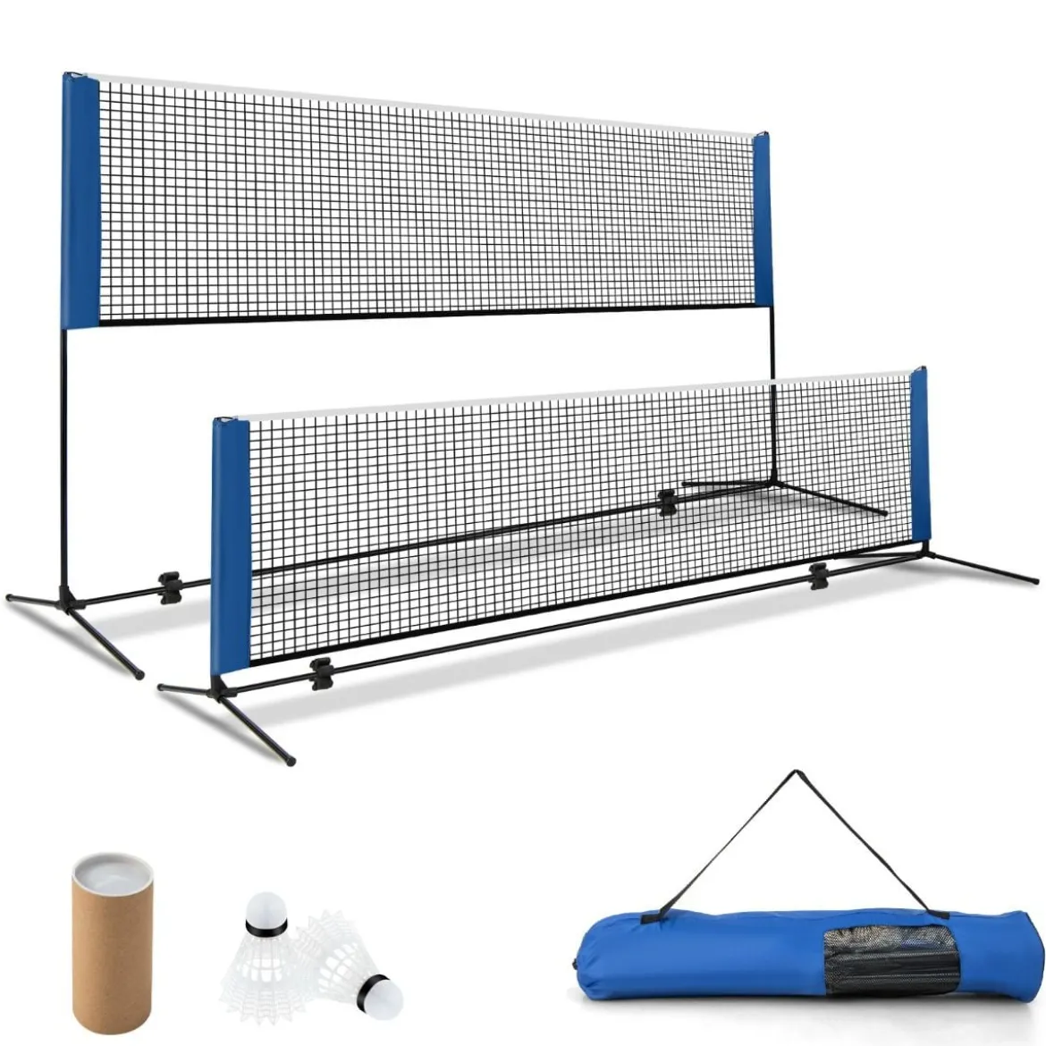 Badmintonnetz mit Ständer Federballnetz höhenverstellbar mit 2 Federbällen & Tragetasche 420 x 102 x 89–155 cm Blau
