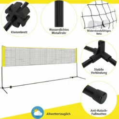 Badmintonnetz mit Ständer Federballnetz höhenverstellbar mit 2 Federbällen & Tragetasche 420 x 102 x 89–155 cm Gelb