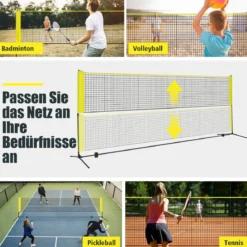 Badmintonnetz mit Ständer Federballnetz höhenverstellbar mit 2 Federbällen & Tragetasche 420 x 102 x 89–155 cm Gelb