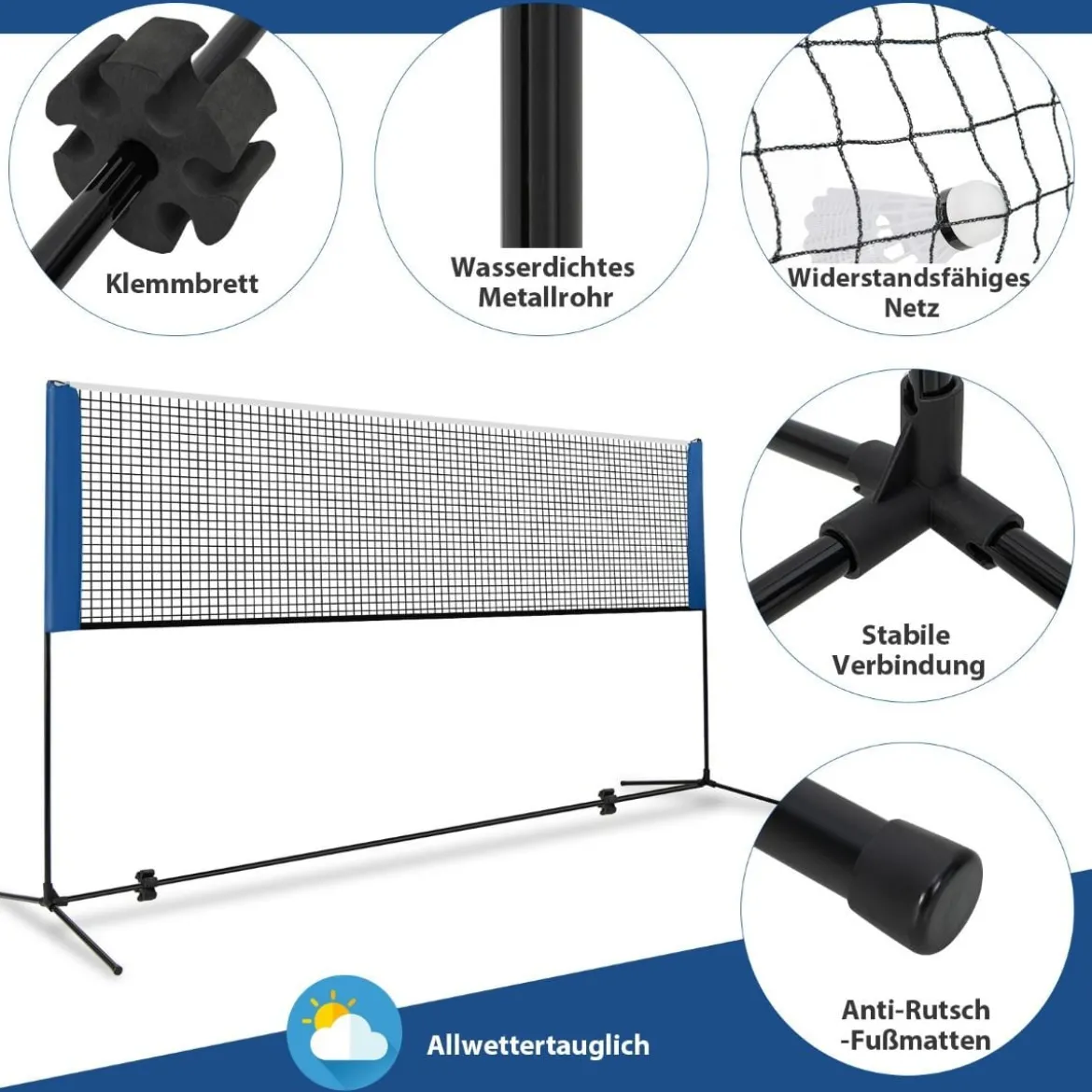 Badmintonnetz mit Ständer Federballnetz höhenverstellbar mit 2 Federbällen & Tragetasche 310 x 102 x 89–155 cm