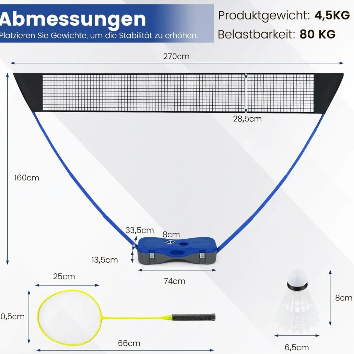 Badminton Netzständer tragbares Federballspiel mit Schlägern Komplett Badminton Set