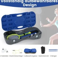 Badminton Netzständer tragbares Federballspiel mit Schlägern Komplett Badminton Set
