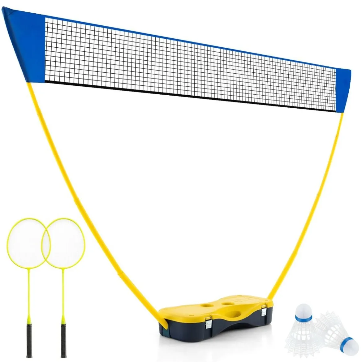 Badminton Netzständer tragbares Federballspiel mit Schlägern Komplett Badminton Set