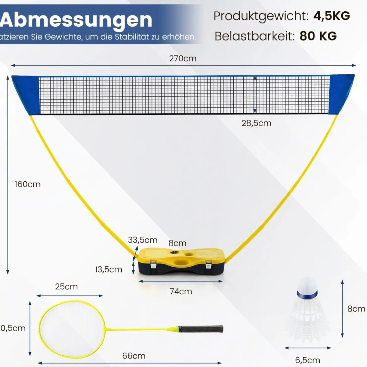 Badminton Netzständer tragbares Federballspiel mit Schlägern Komplett Badminton Set