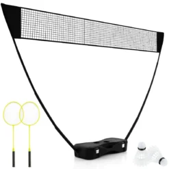 Badminton Netzständer tragbares Federballspiel mit Schlägern Komplett Badminton Set
