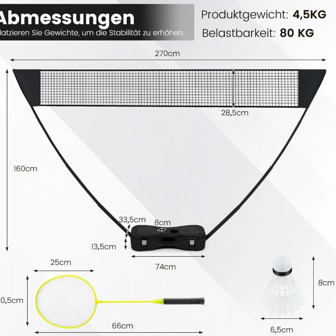 Badminton Netzständer tragbares Federballspiel mit Schlägern Komplett Badminton Set