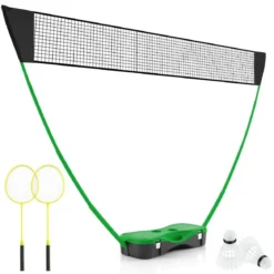 Badminton Netzständer tragbares Federballspiel mit Schlägern Komplett Badminton Set