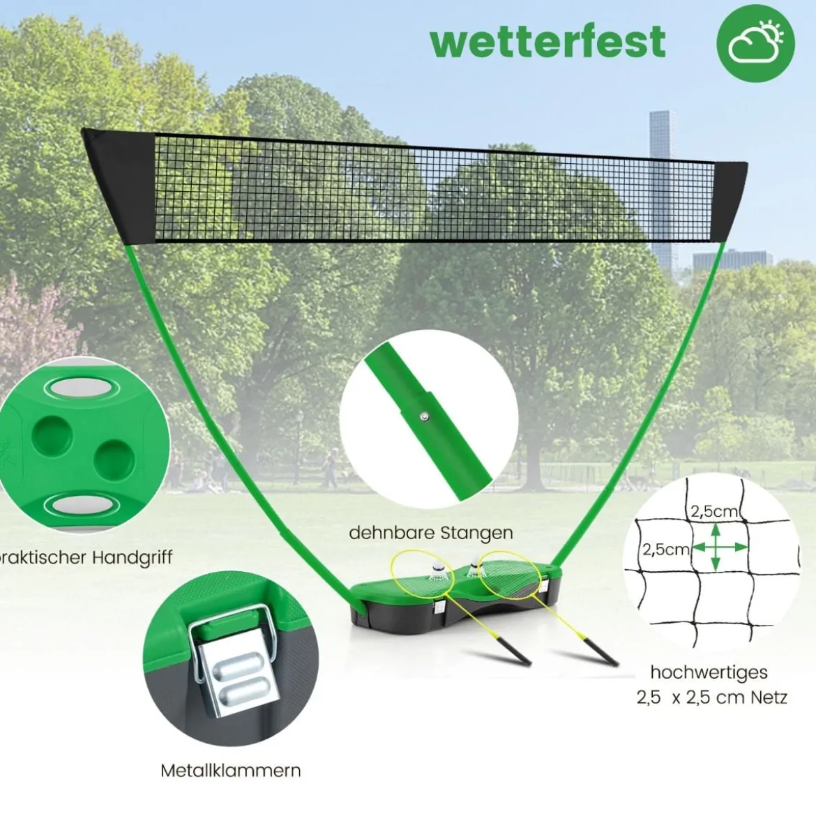 Badminton Netzständer tragbares Federballspiel mit Schlägern Komplett Badminton Set