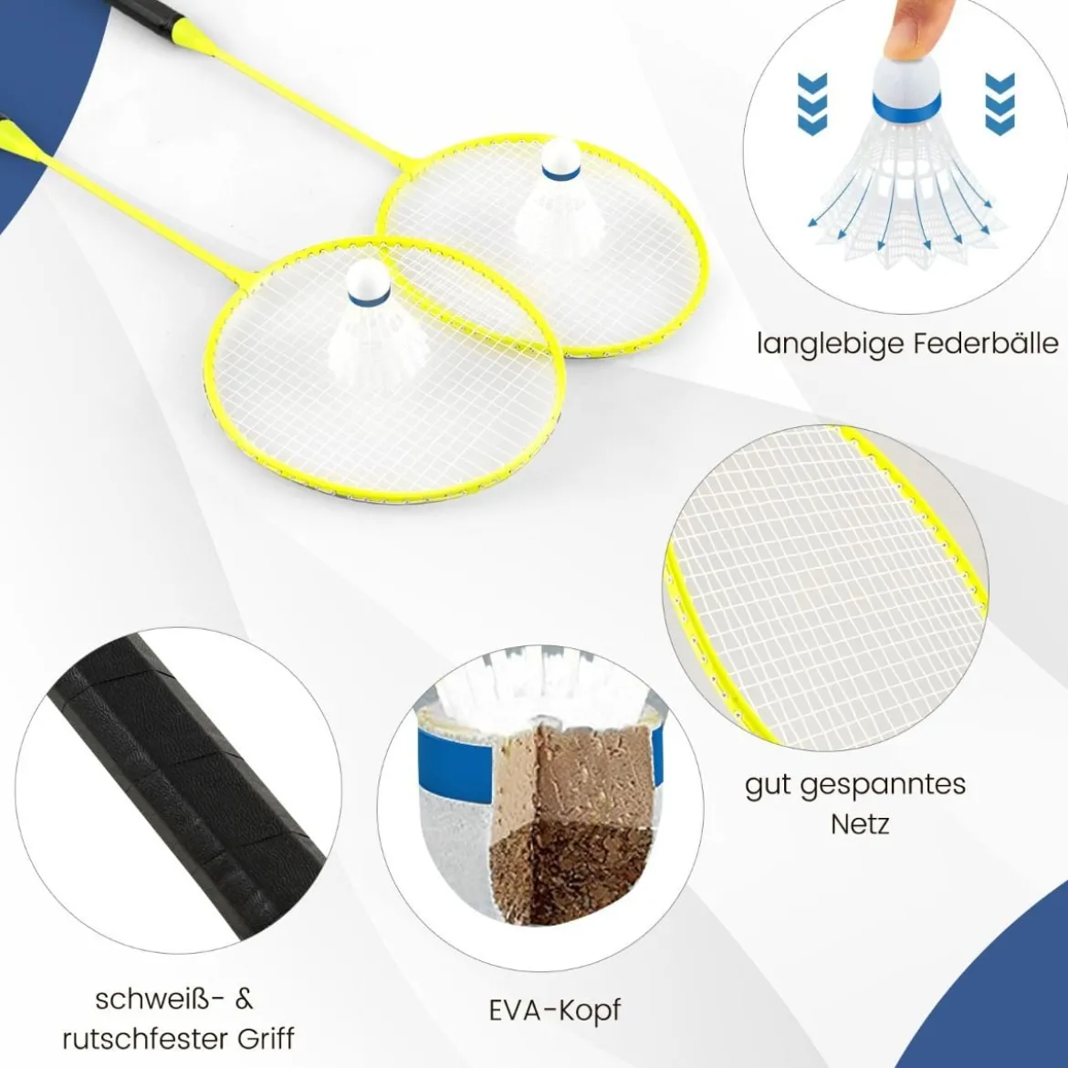 Badminton Netzständer tragbares Federballspiel mit Schlägern Komplett Badminton Set