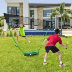Badminton Netzständer tragbares Federballspiel mit Schlägern Komplett Badminton Set