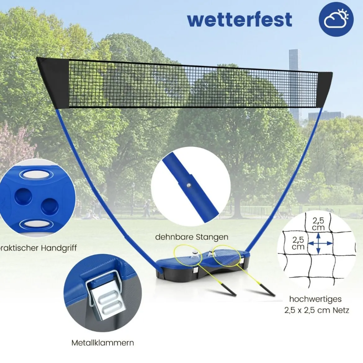 Badminton Netzständer tragbares Federballspiel mit Schlägern Komplett Badminton Set