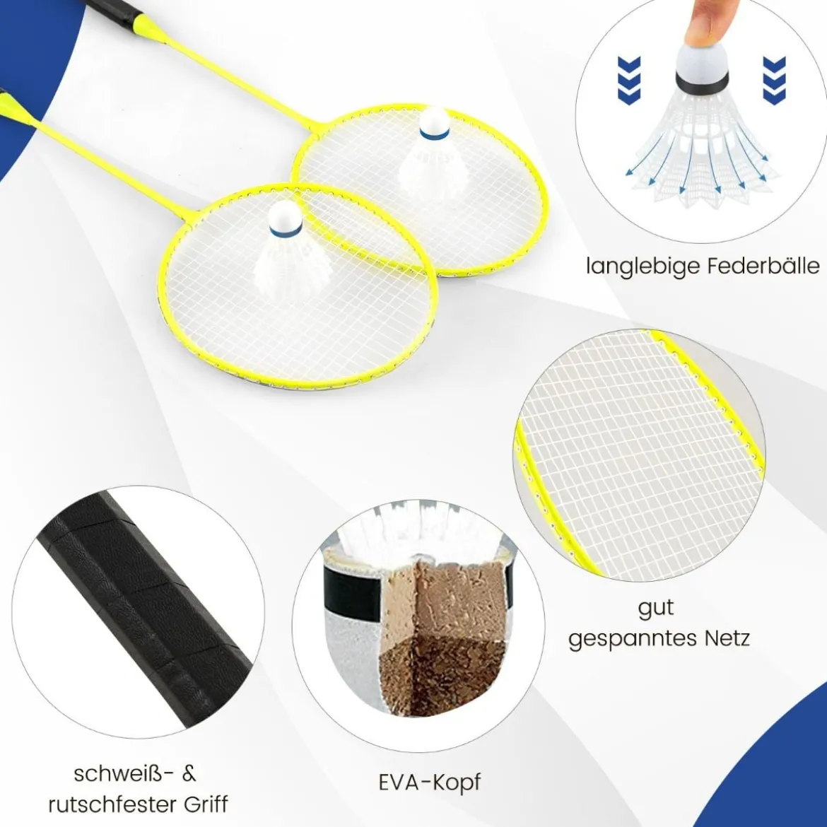 Badminton Netzständer tragbares Federballspiel mit Schlägern Komplett Badminton Set
