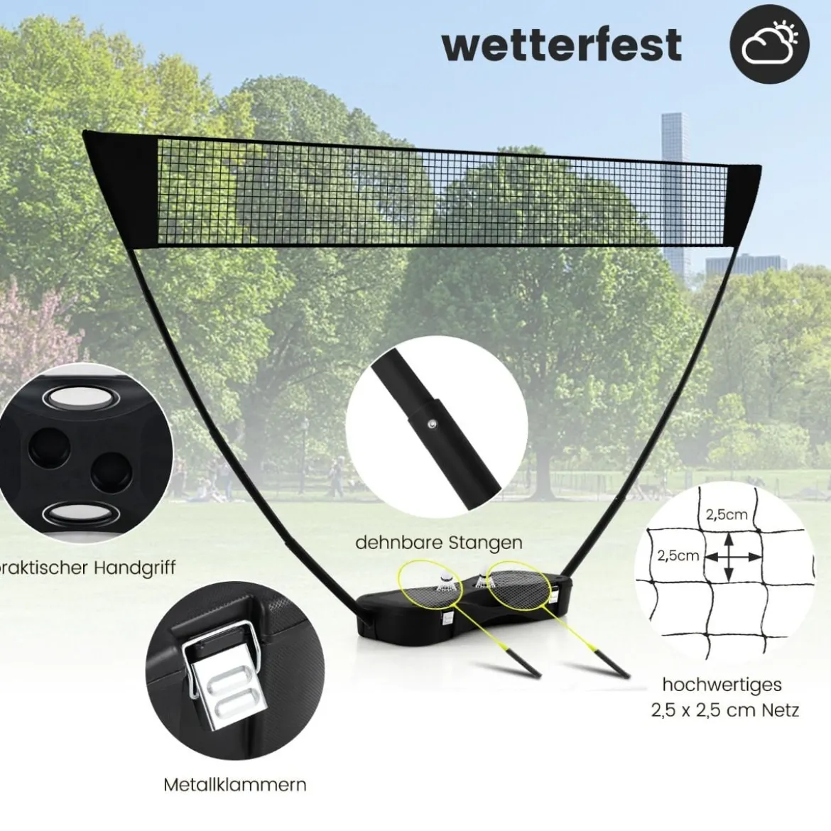 Badminton Netzständer tragbares Federballspiel mit Schlägern Komplett Badminton Set