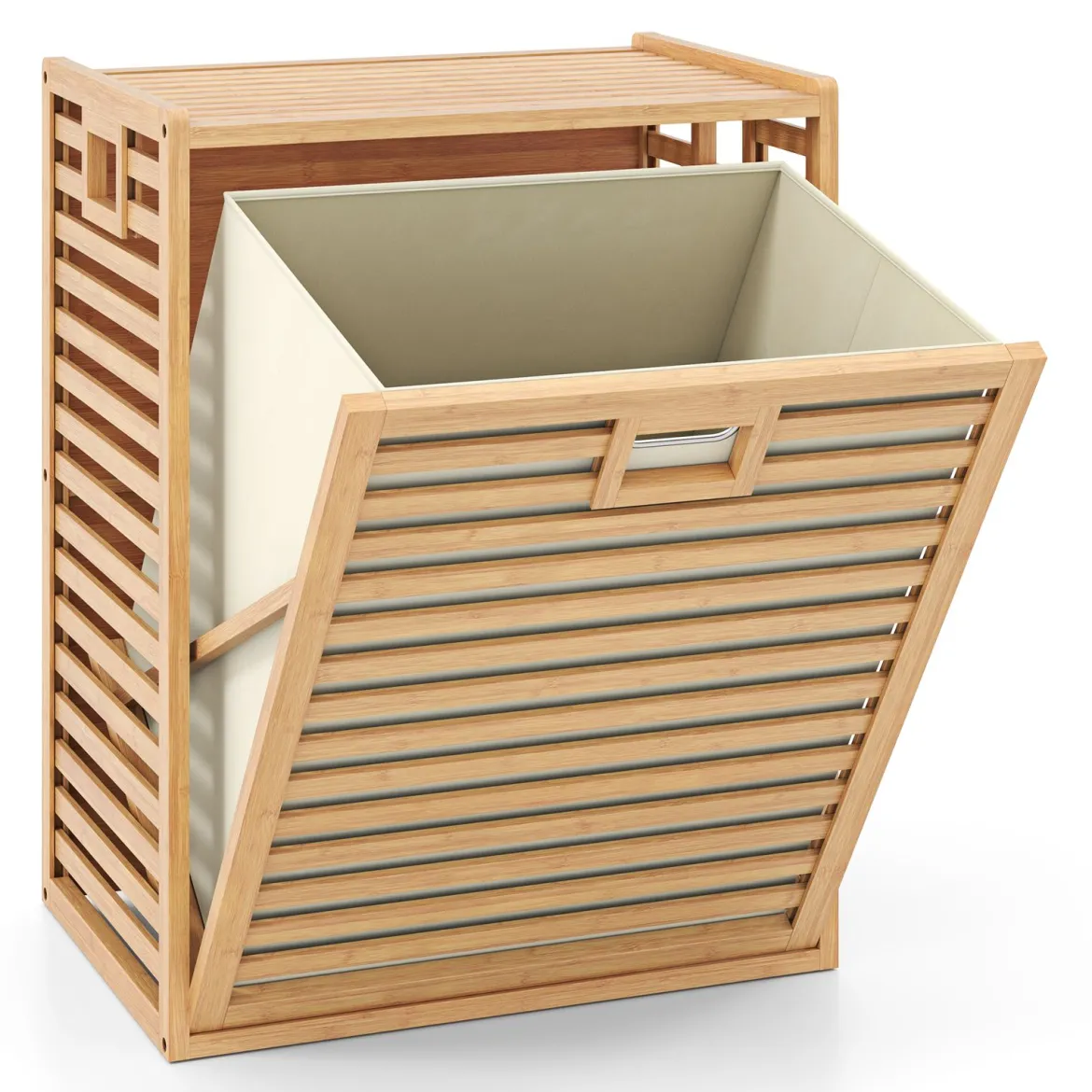 Badregal mit Wäschekorb 68 L Regal aus Bambus Badschrank mit Ablage Natur 50 x 35 x 64 cm