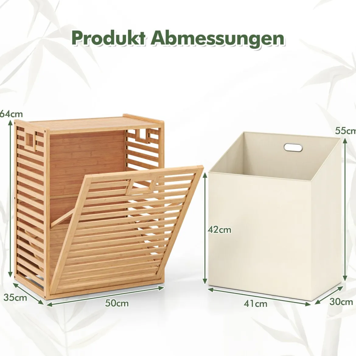 Badregal mit Wäschekorb 68 L Regal aus Bambus Badschrank mit Ablage Natur 50 x 35 x 64 cm