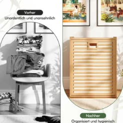Badregal mit Wäschekorb 68 L Regal aus Bambus Badschrank mit Ablage Natur 50 x 35 x 64 cm