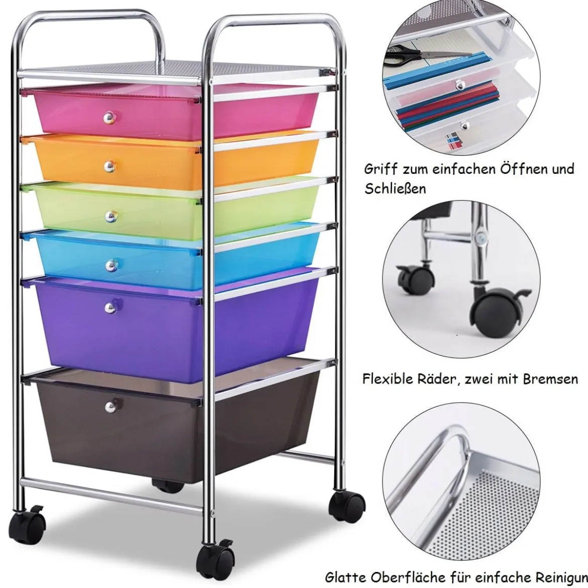 Bad Rollwagen Rollcontainer mit Schubladen Mehrfarbig 37 x 74 x 32 cm PP-Material