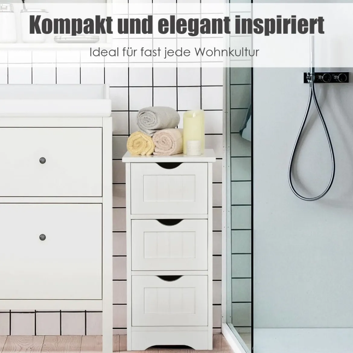 Badschrank Bodenschrank mit 3 Schubladen 30,5 x 30,5 x 63,5 cm Weiß