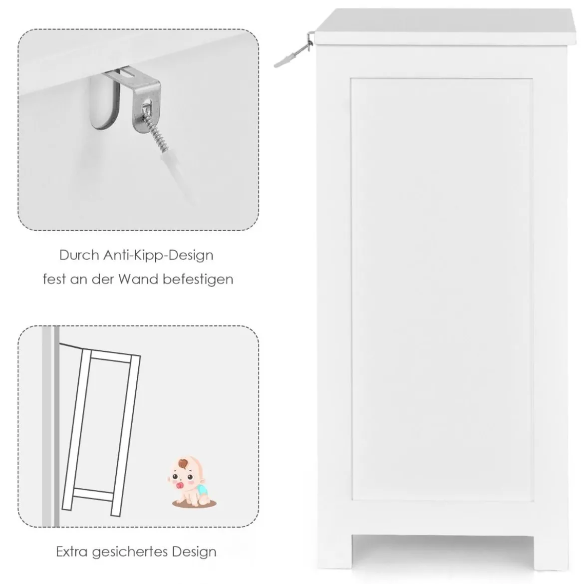 Badschrank Bodenschrank mit 3 Schubladen 30,5 x 30,5 x 63,5 cm Weiß