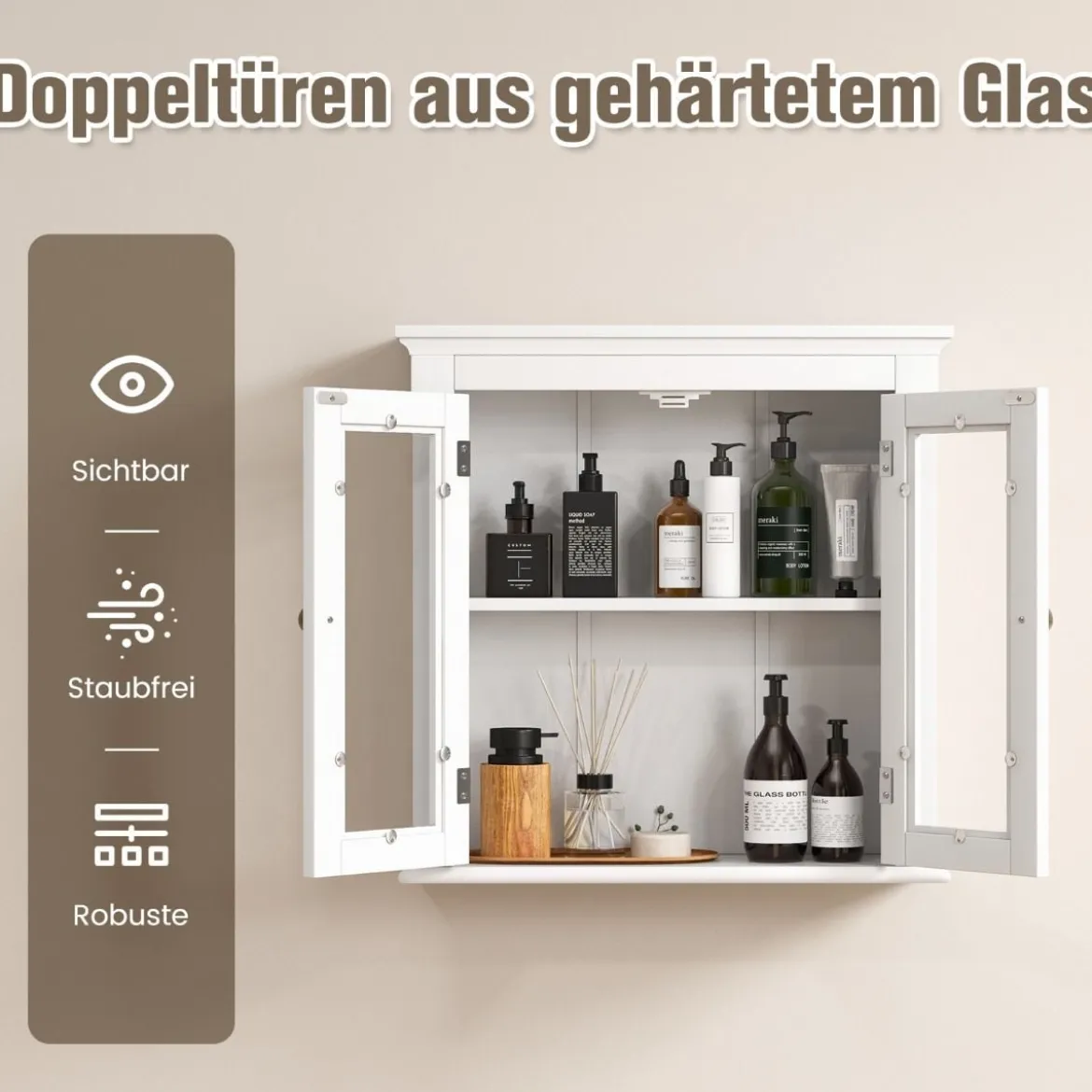 Badschrank Holz Hängeschrank mit Verstellbarem Einlegeboden 51 x 17 x 51 cm Weiß