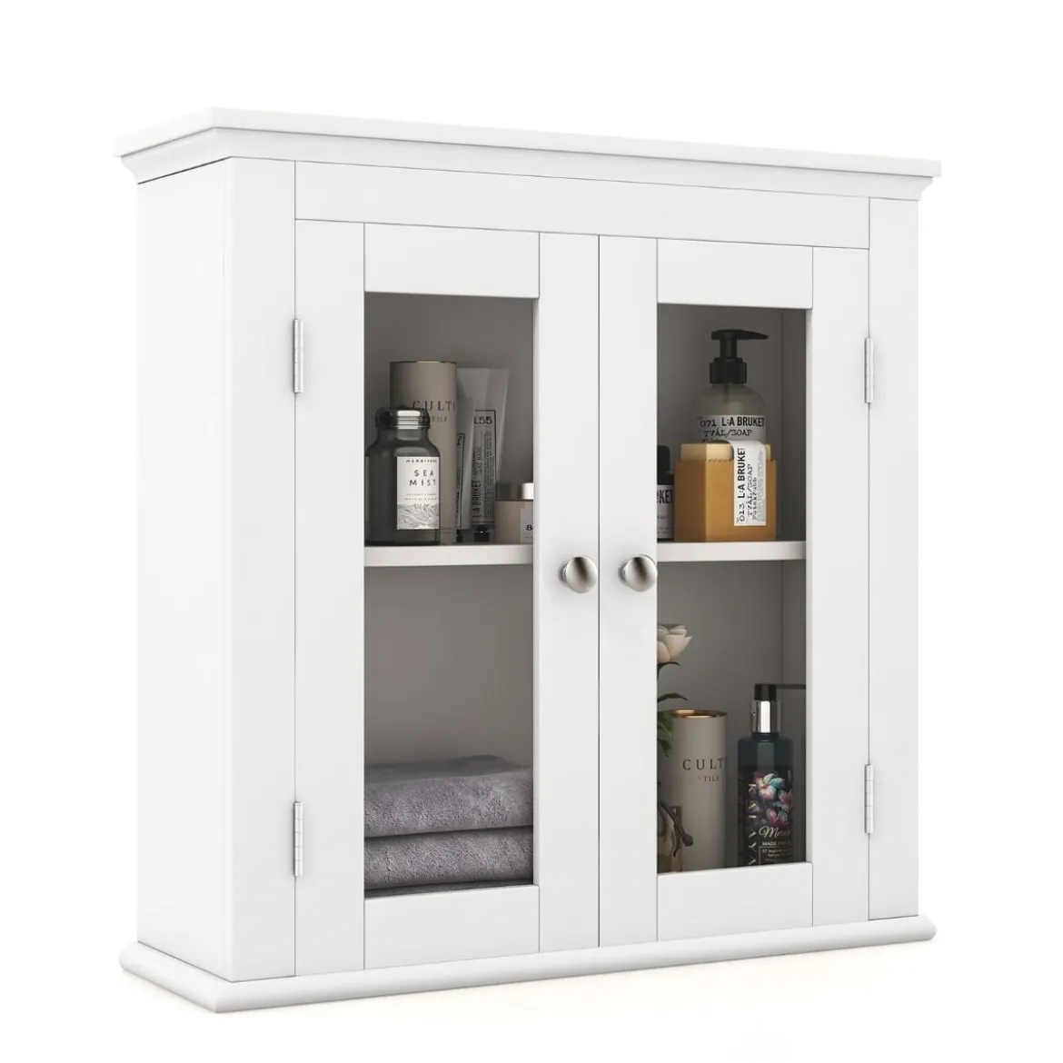 Badschrank Holz Hängeschrank mit Verstellbarem Einlegeboden 51 x 17 x 51 cm Weiß