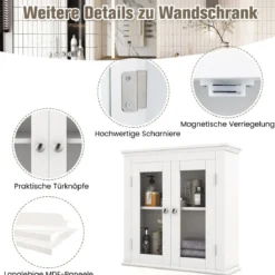 Badschrank Holz Hängeschrank mit Verstellbarem Einlegeboden 51 x 17 x 51 cm Weiß
