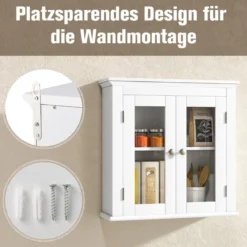 Badschrank Holz Hängeschrank mit Verstellbarem Einlegeboden 51 x 17 x 51 cm Weiß