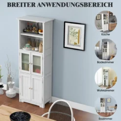 Badschrank mit Glastüren 2 offenen Fächern und verstellbaren Regalen Grau/Schwarz/Weiß