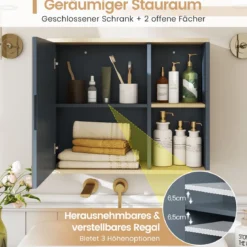 Badschrank mit Spiegel & Verstellbarem Regal & Seitenfächer Wandmontierter Badezimmerschrank