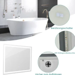 Badspiegel LED-Spiegel mit Einstellbarer Helligkeit und Farbtemperatur 80 x 60 cm