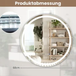 Badspiegel mit Anti-Beschlage Uhr Touchschalter & Memory-Funktion Spiegelheizung LED Spiegel dimmbar 3000K-6000K 60 x 60 cm