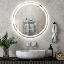 Badspiegel mit Anti-Beschlage Uhr Touchschalter & Memory-Funktion Spiegelheizung LED Spiegel dimmbar 3000K-6000K 60 x 60 cm