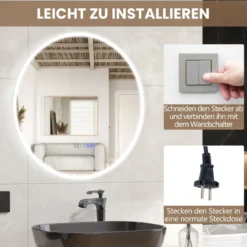 Badspiegel mit Anti-Beschlage Uhr Touchschalter & Memory-Funktion Spiegelheizung LED Spiegel dimmbar 3000K-6000K 60 x 60 cm