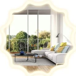 Badspiegel mit Anti-Beschlage Spiegelheizung Welle-Design LED-Spiegel Wandspiegel 60 x 60 cm
