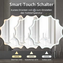 Badspiegel mit Anti-Beschlage Spiegelheizung Welle-Design LED-Spiegel Wandspiegel 60 x 60 cm