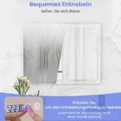 Badspiegel mit Anti-Beschlage Spiegelheizung & Anzeige 3000K-6500K Dimmbarer LED-Spiegel