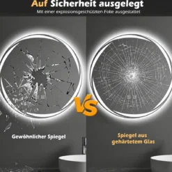 Badspiegel mit Beleuchtung 50 cm Runder LED Badezimmerspiegel Dimmbar mit 3 Lichtfarben