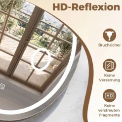 Badspiegel mit Beleuchtung 60 x 50 cm Ovaler Dimmbarer LED Wandspiegelmit 3 Lichtfarben