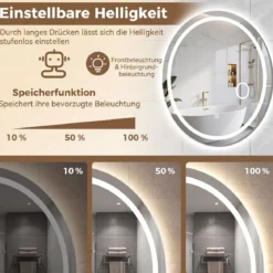 Badspiegel mit Beleuchtung 60 x 50 cm Ovaler Dimmbarer LED Wandspiegelmit 3 Lichtfarben